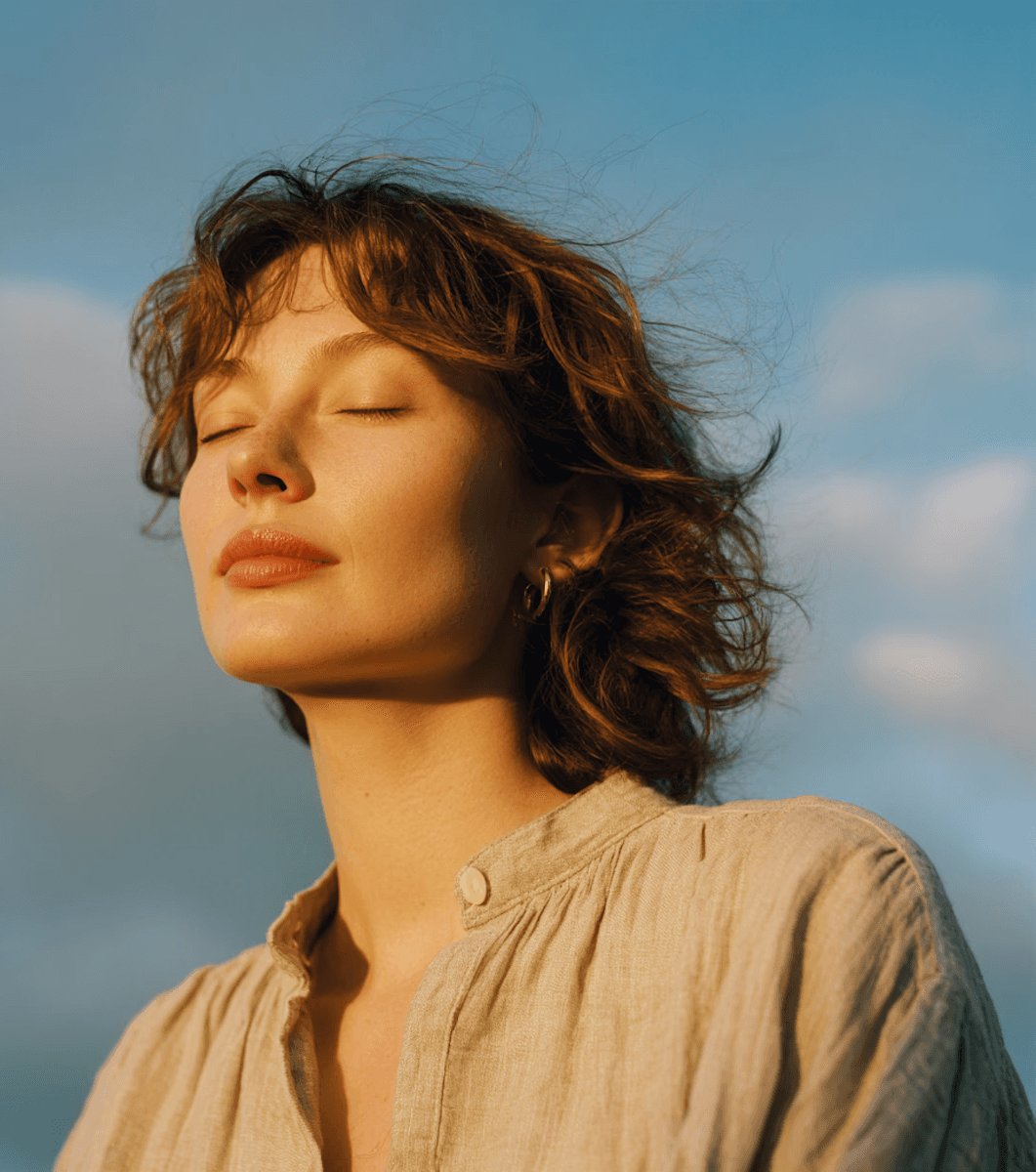 Woman with eyes closed, calm and relaxed