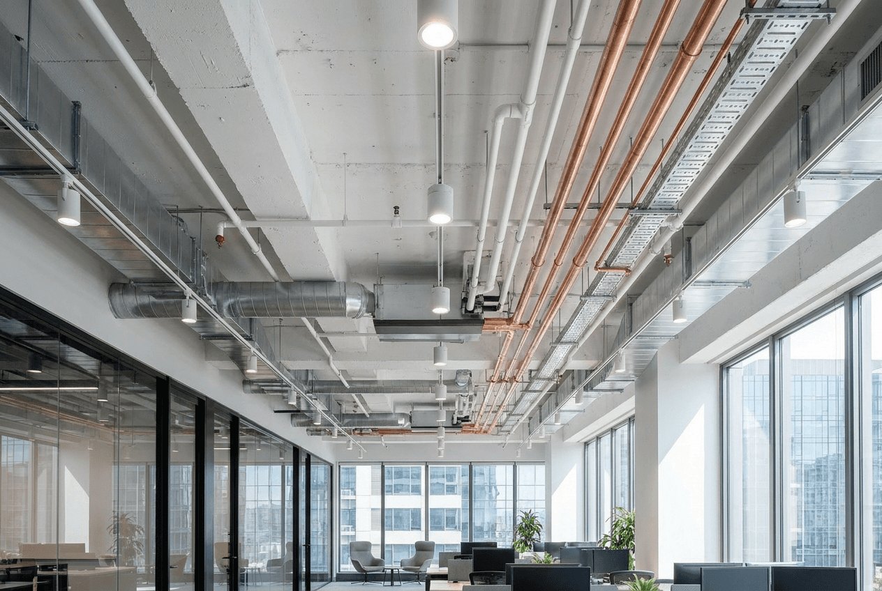 銅管走線與天花淨高辦公室施工管理規劃參考｜office construction management planning reference for office construction management