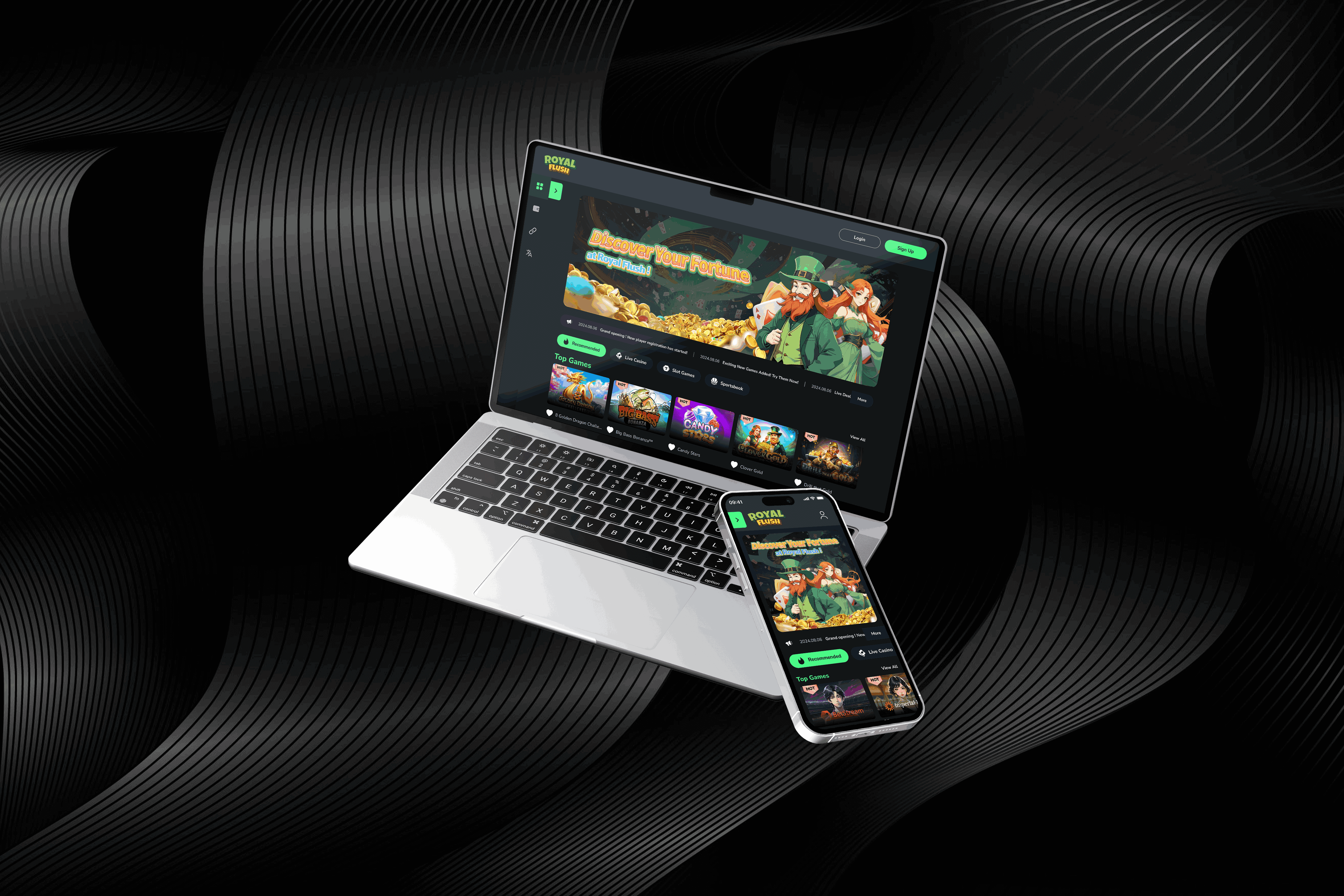 Royal Flush casino website thumbnail – vibrant online gaming UI design