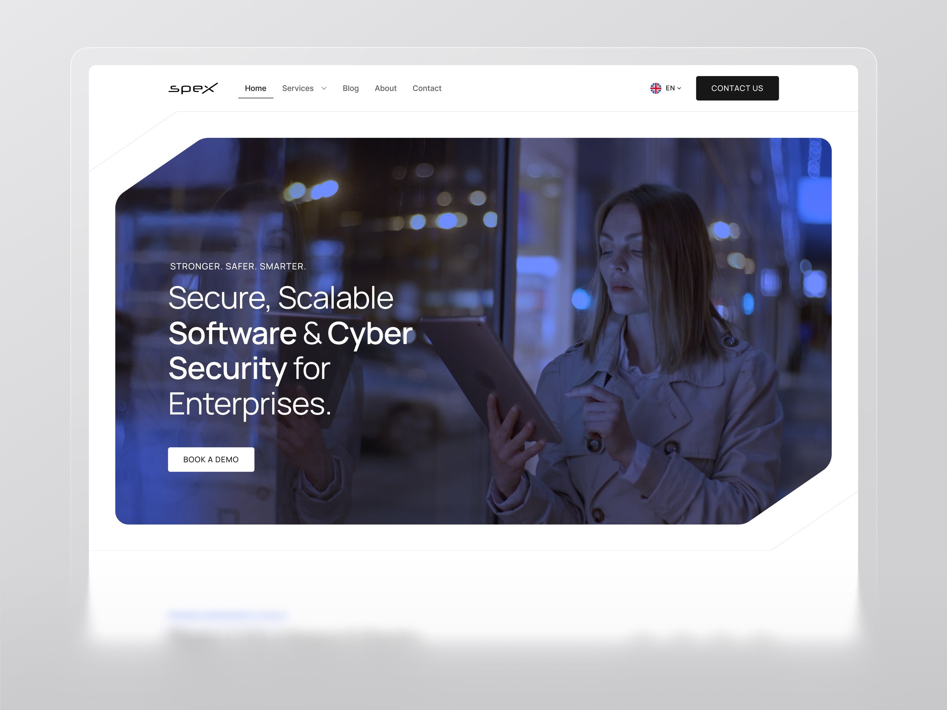 Laptop mockup showing the Efficense homepage designed in Framer with clear value prop and enterprise metrics dashboard