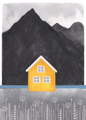 CiaoPowPow Aquarellkunst Scandi-Haus Schwedenliebe