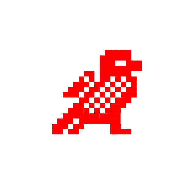 Red pixel-art pigeon