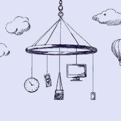 Portada de Proyecto de sala cuna universal: libre elección en disputa, apunte de política pública de IdeaPaís, mostrando una ilustración de un móvil con distintas figuras colgando.