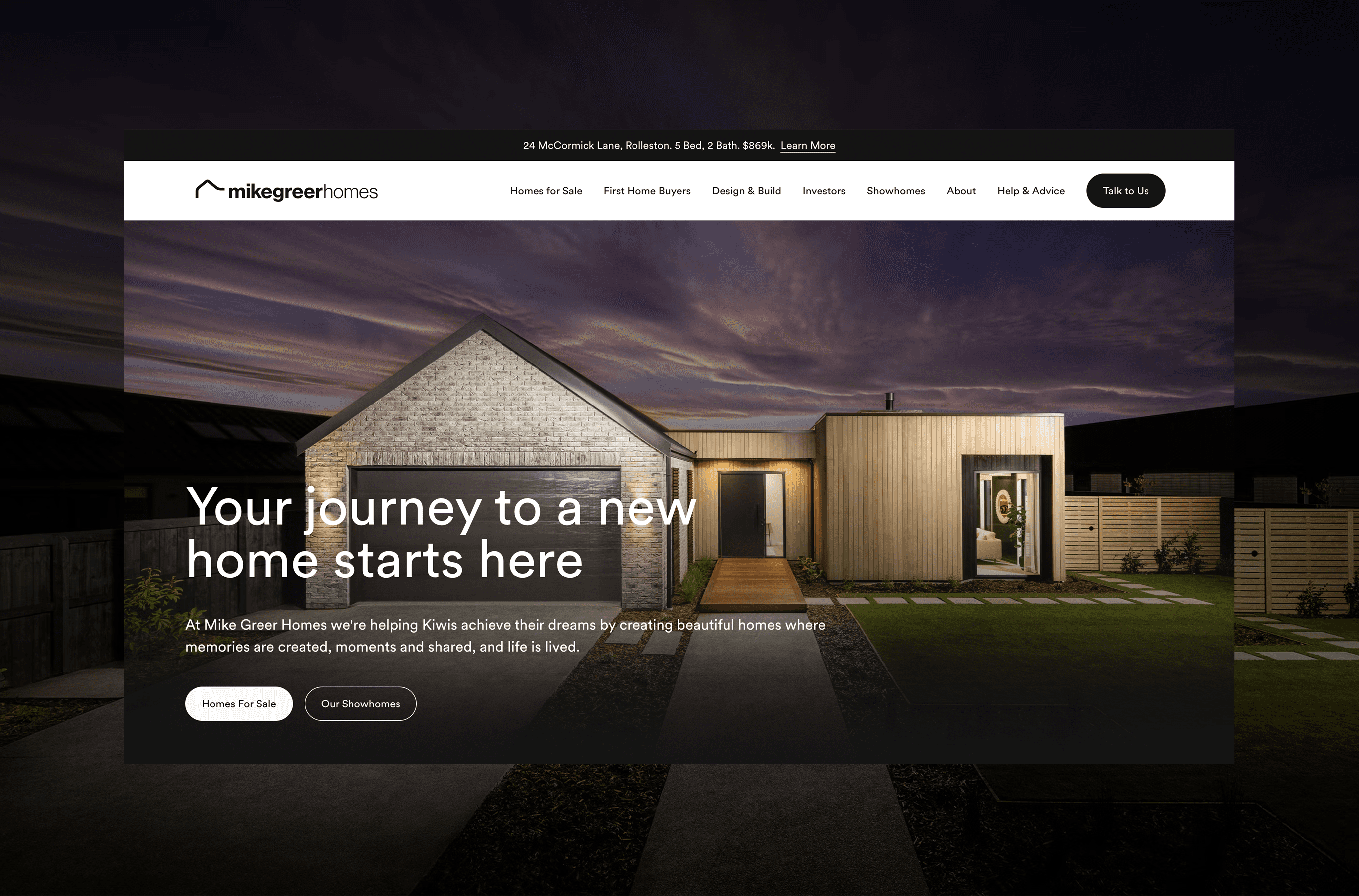 Homepage of Mike Greer Homes Website