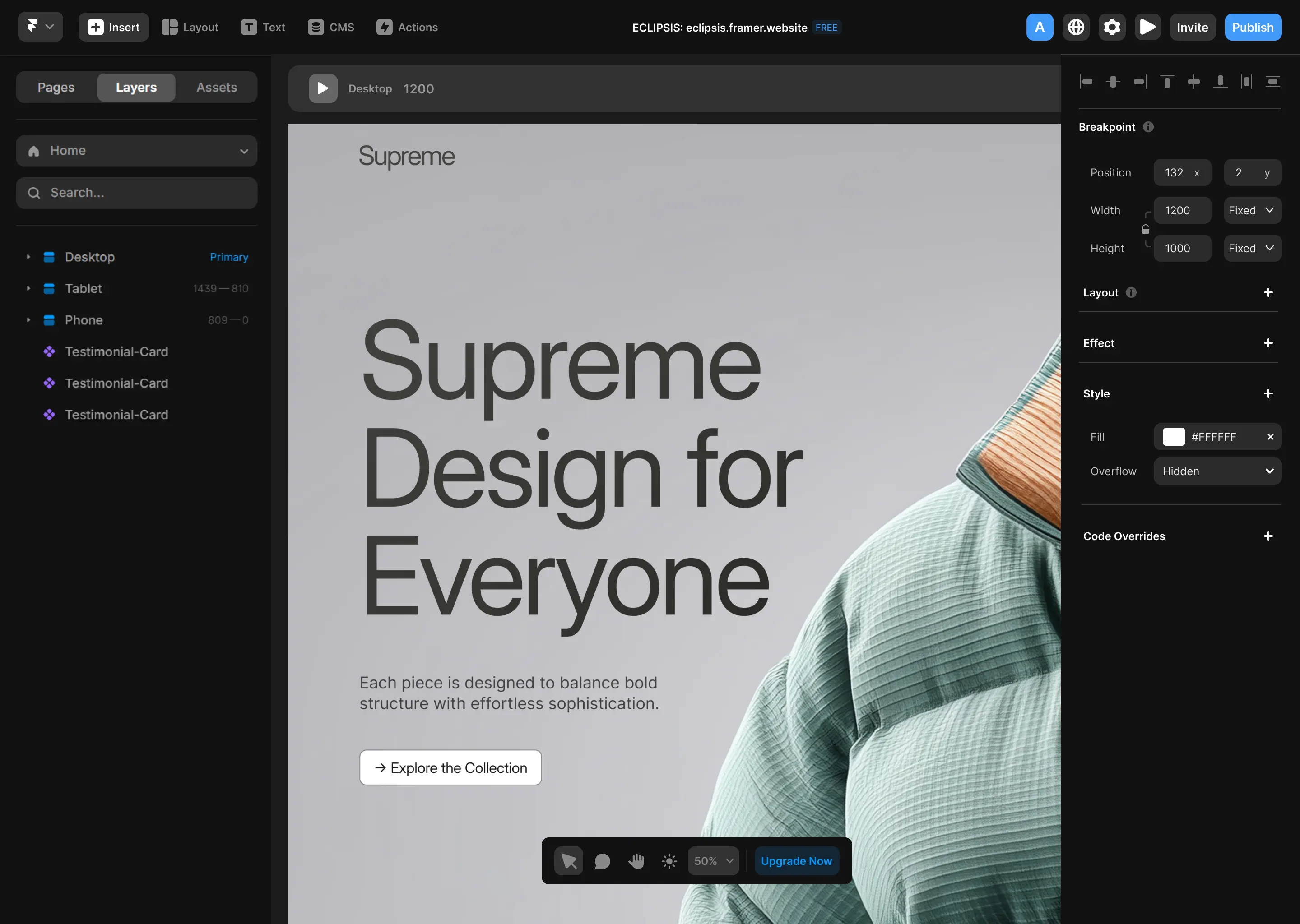 fashion ecommerce website hero section designed in Framer, featuring bold typography and modern jacket product layout.
