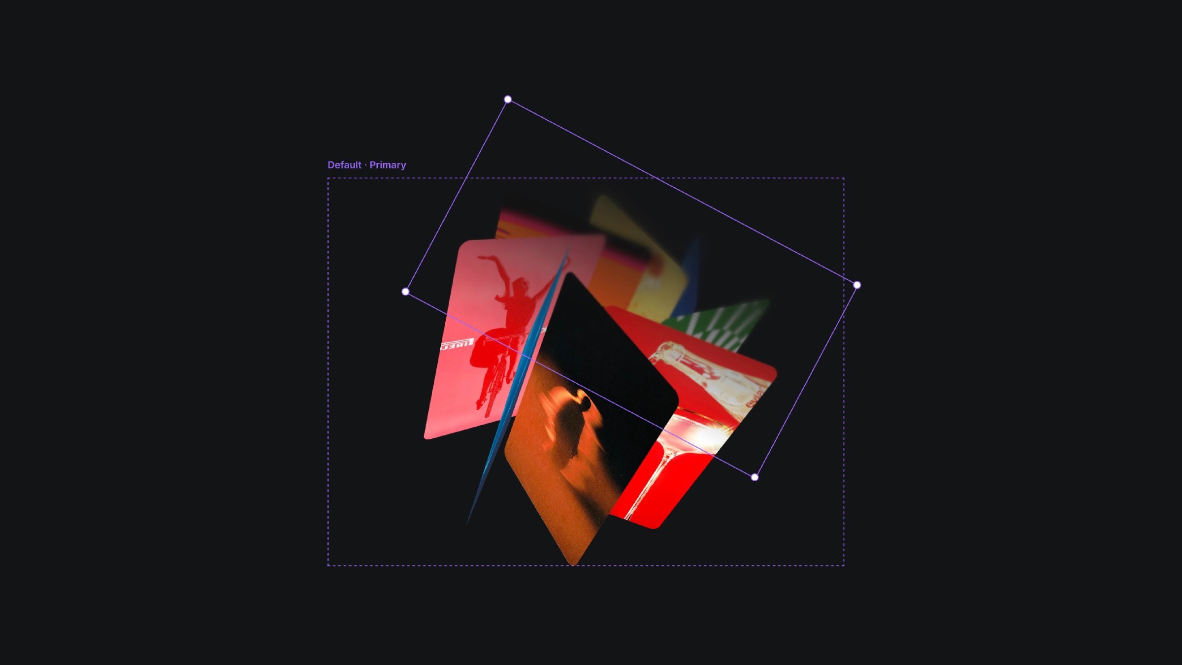 Floating layered cards on dark background