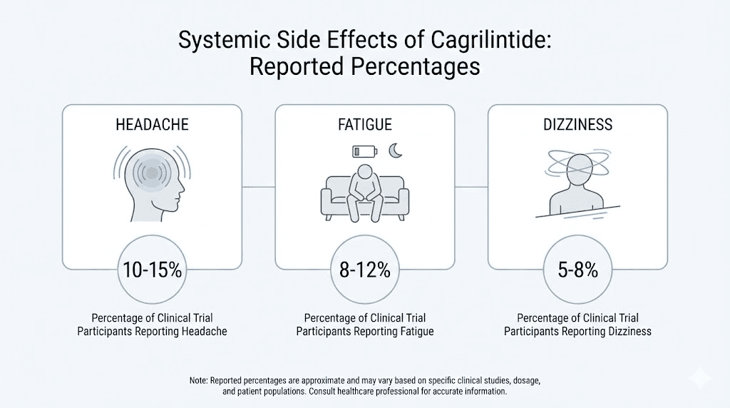 Cagrilintide systemic side effects including fatigue headache and dizziness
