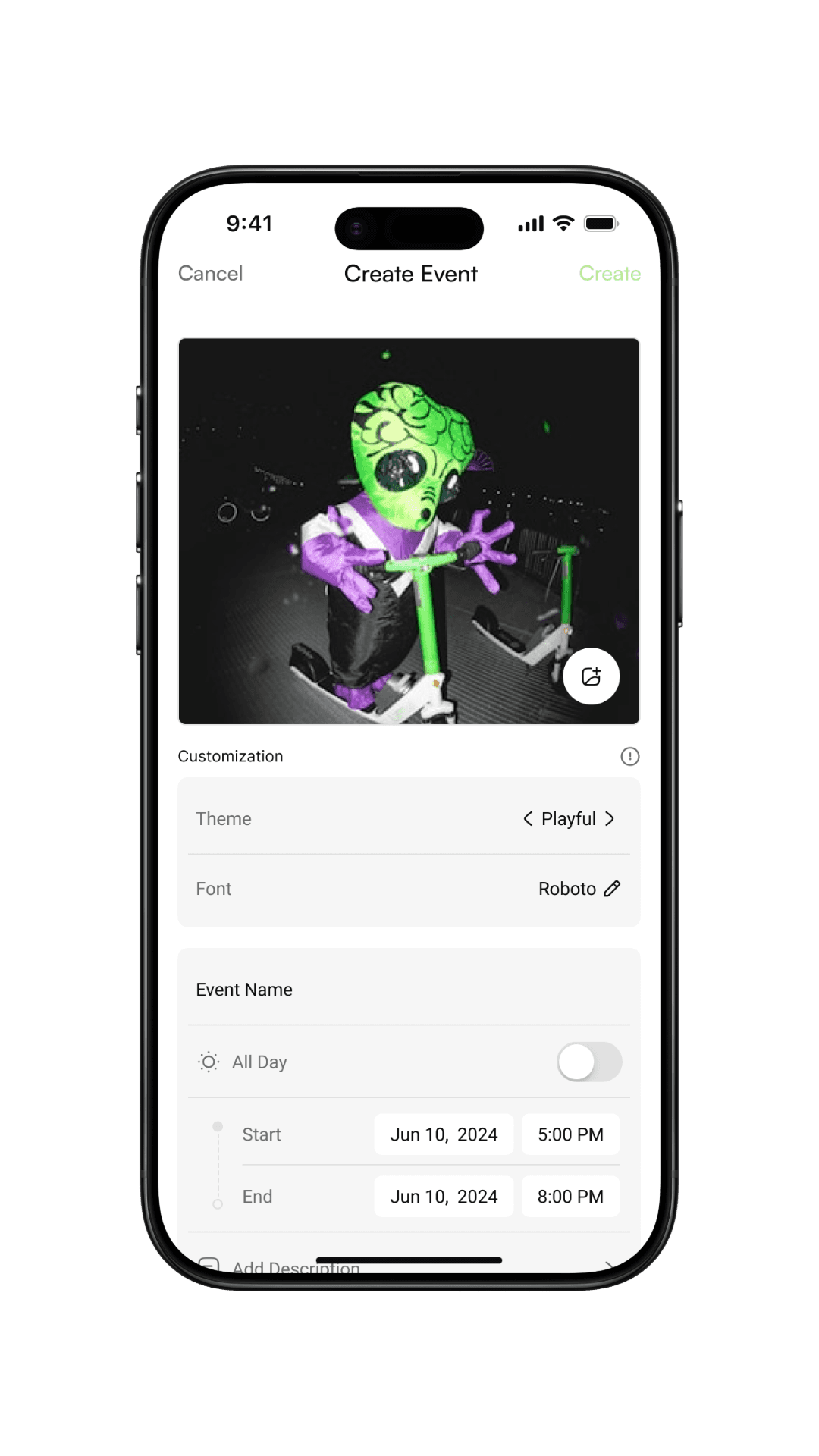 event creation form mockup 1