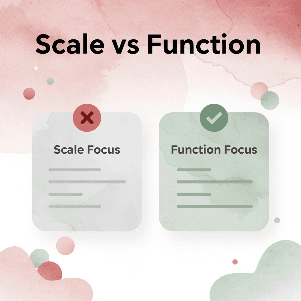 Before and after comparison showing scale focus versus functional focus