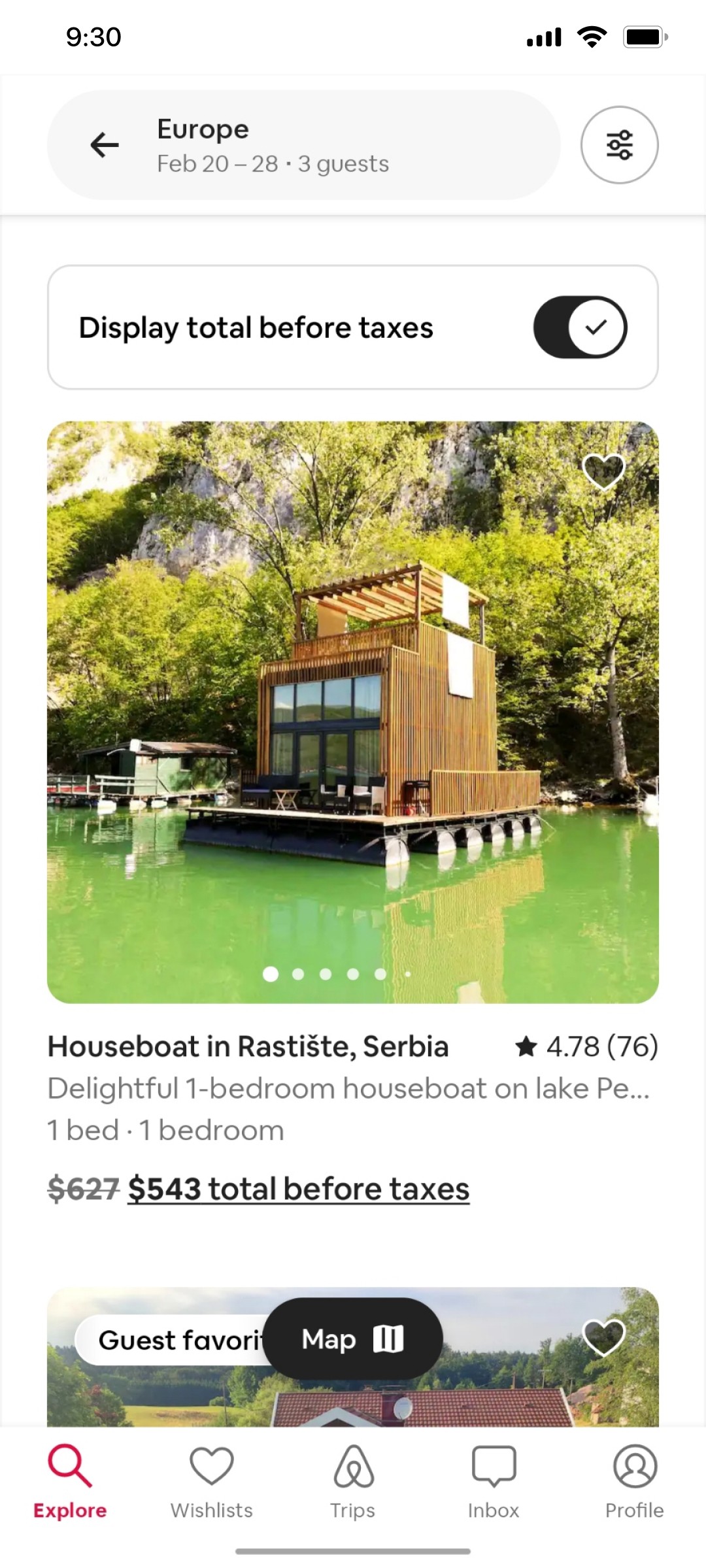 Airbnb Search results full mode screen