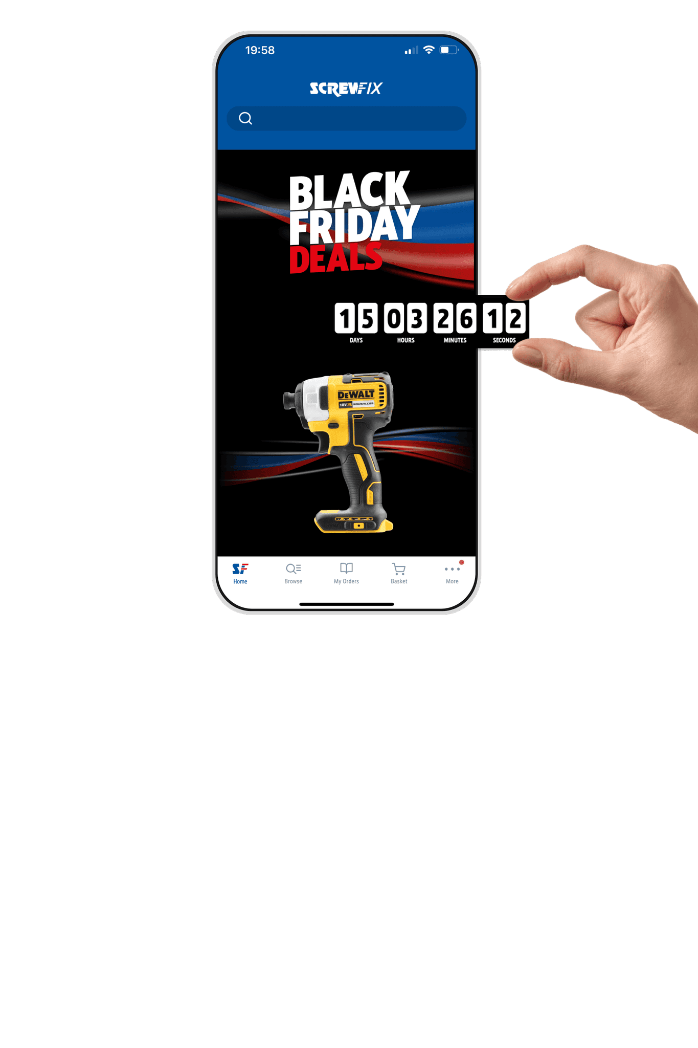 Phone showing screwfix website for black friday