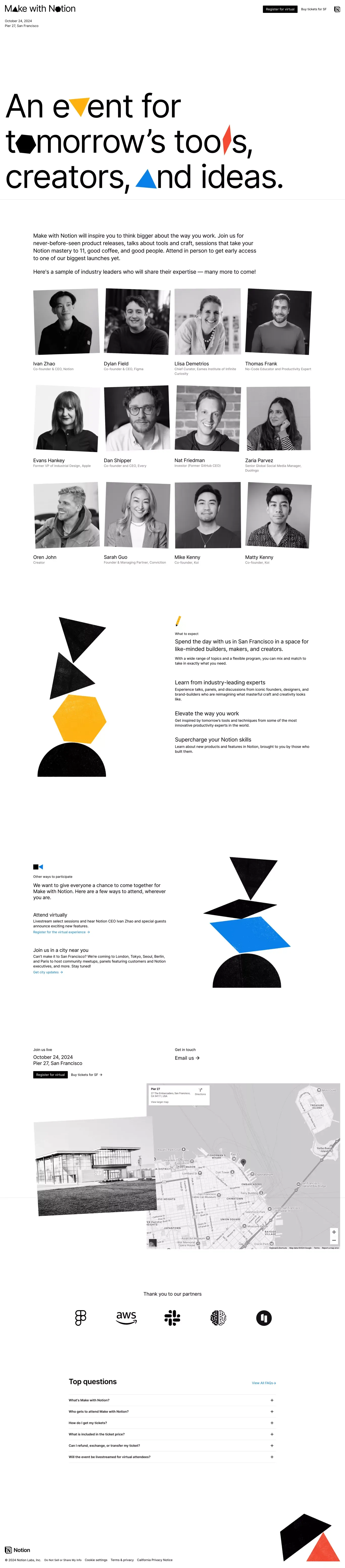 Make with Notion other page screenshot showcasing Event and Tech design