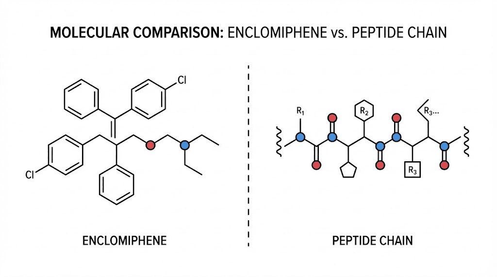Enclomiphene molecular structure compared to peptide chain