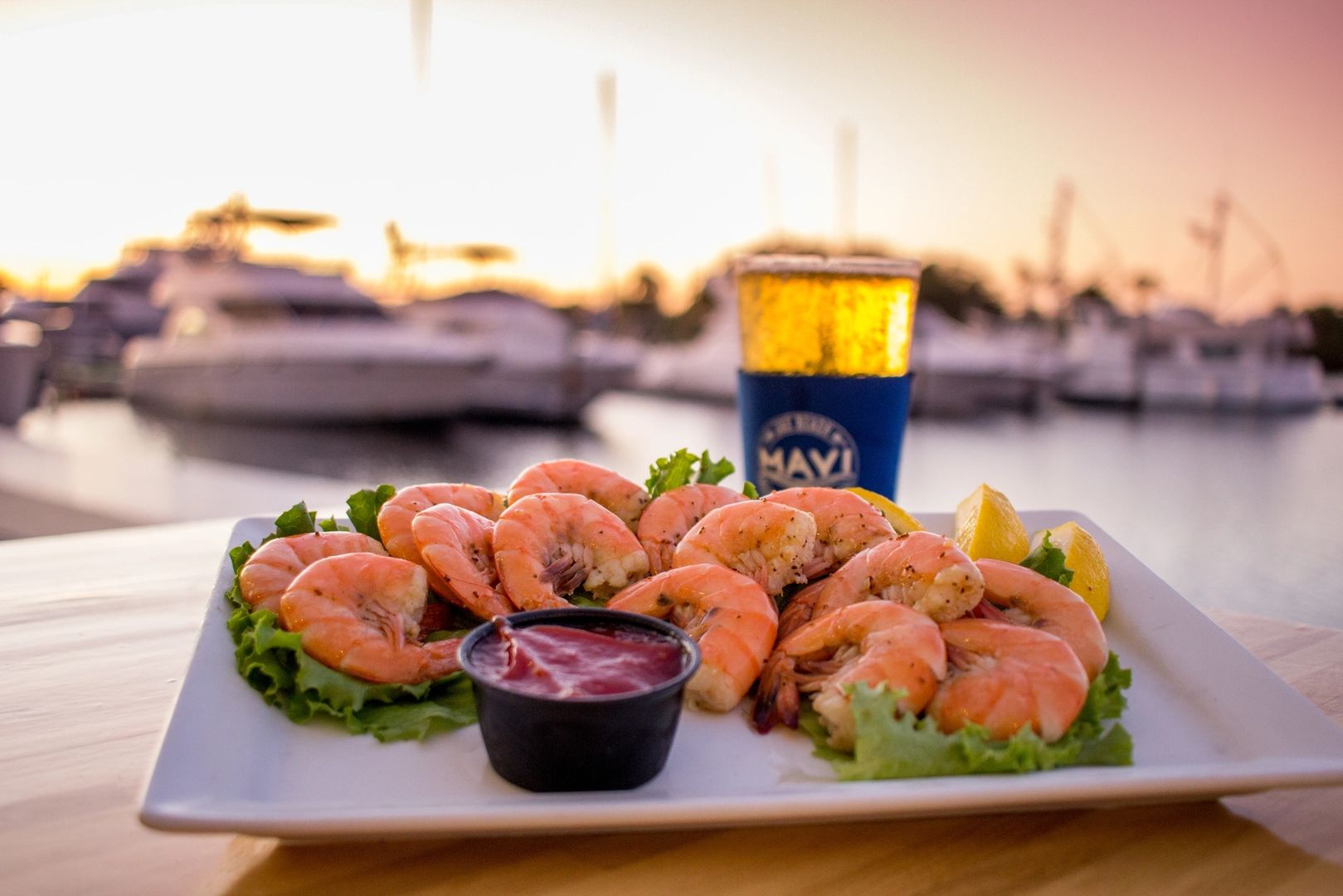 shrimps with Windward Beach Marine docks in background