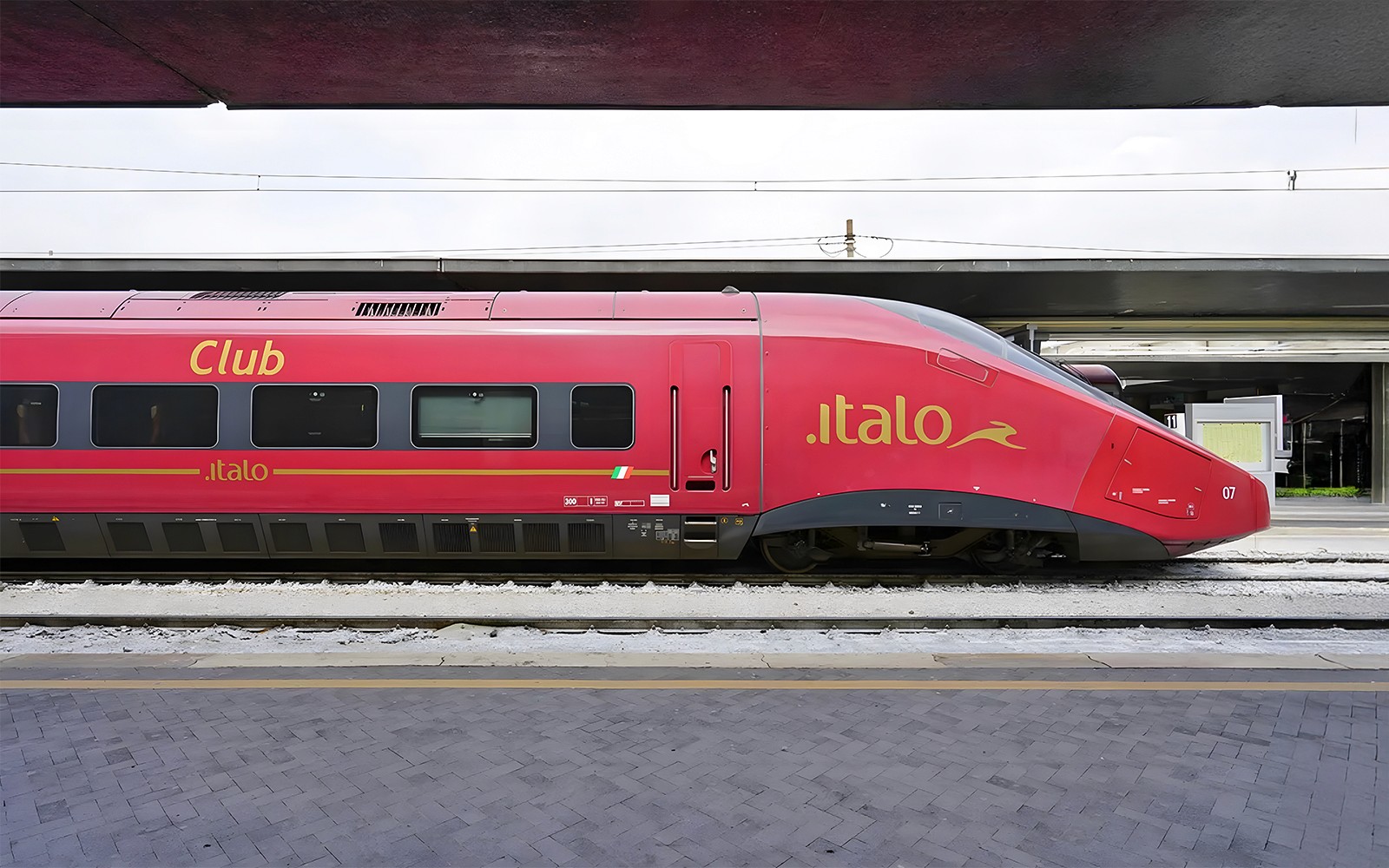Italo train stationed at the platform in Italy.
