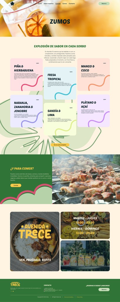 Avenida 13 - Web deisgn - Drinks page