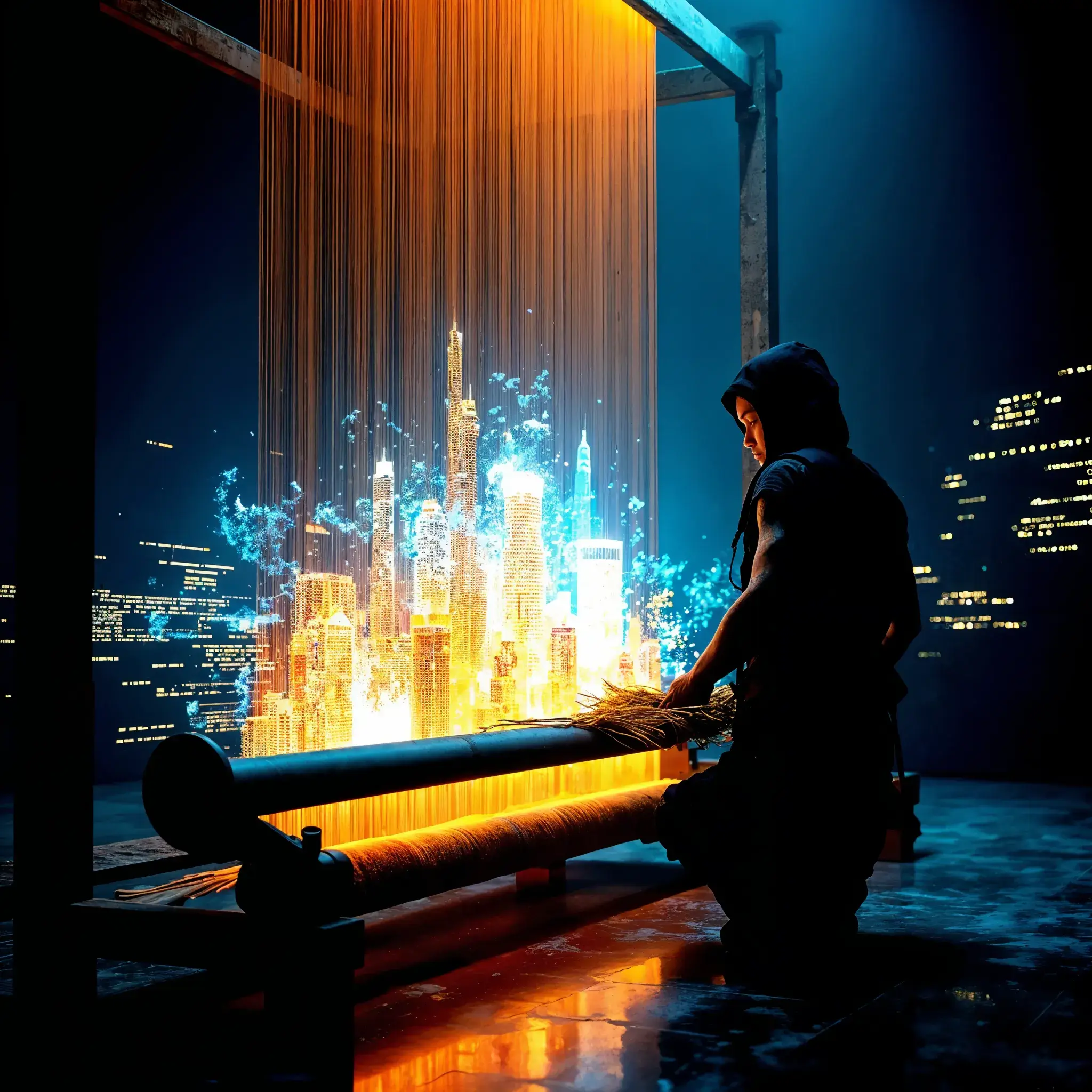 A "What We Deliver" section of a performance marketing website, detailing services under "Algorithmic Annihilation" such as AI-Powered Paid Media, Programmatic Advertising, Conversion Rate Optimization, Attribution Modeling, and Dynamic Creative Optimization, presented against a dramatic background of swirling blue and orange digital elements.