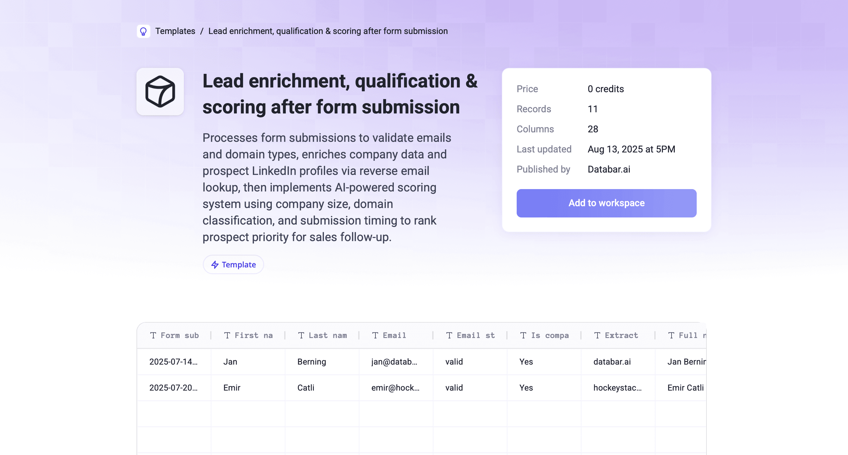Form lead enrichment template