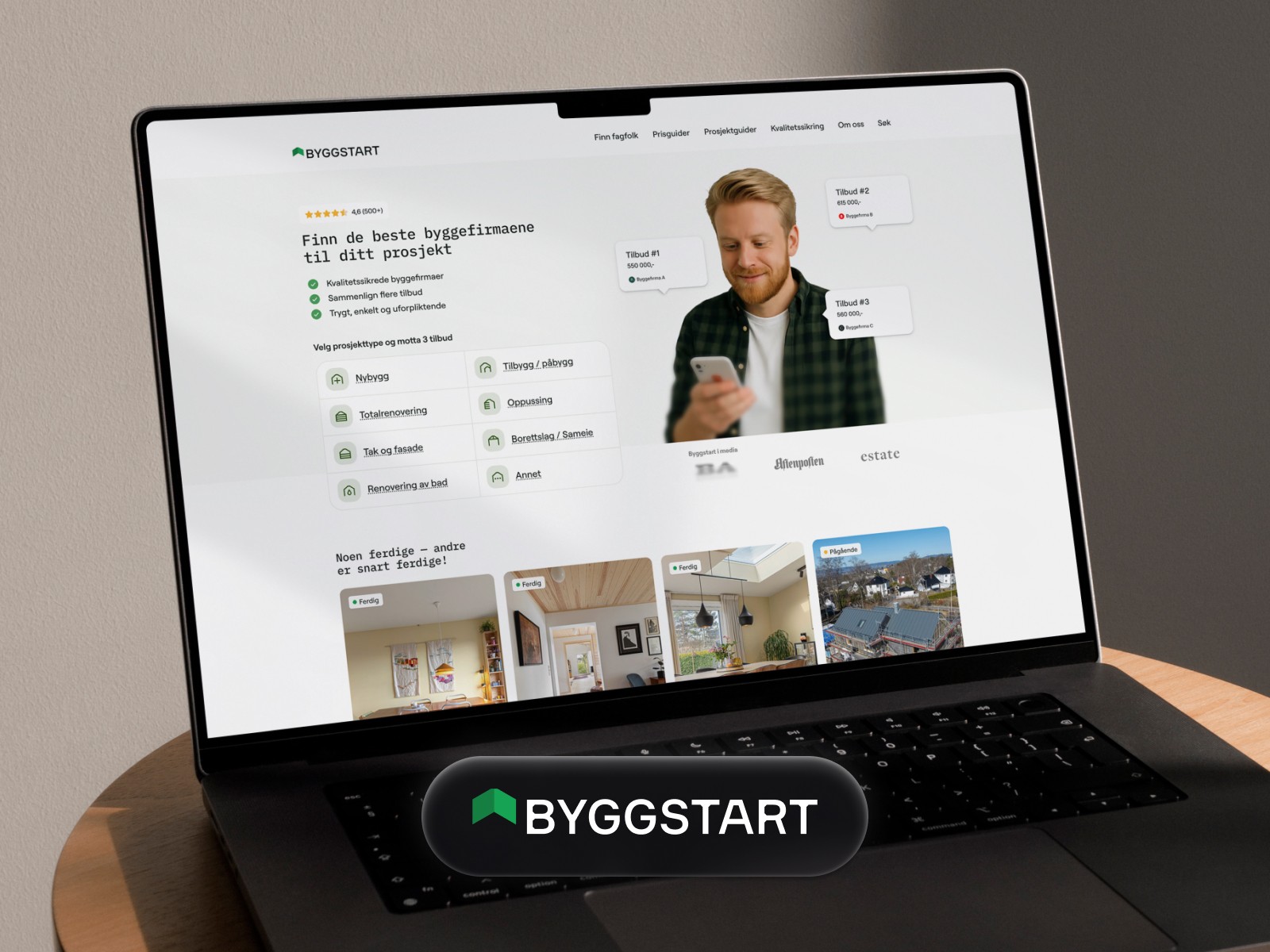 Mockup of redesigned Byggstart website