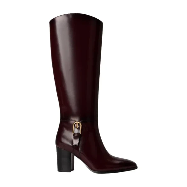 Stivale al ginocchio bordeaux con fibbia