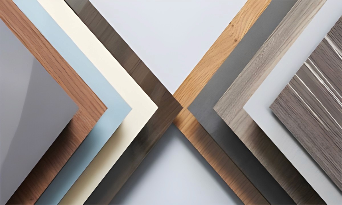 Assorted blue and white materials are displayed.