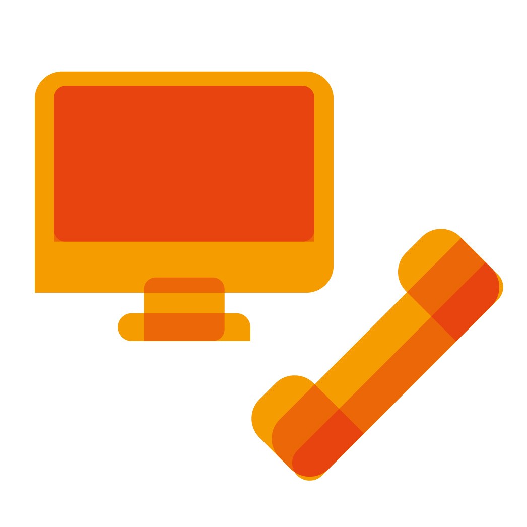 Stylized icon of a computer and a telephone