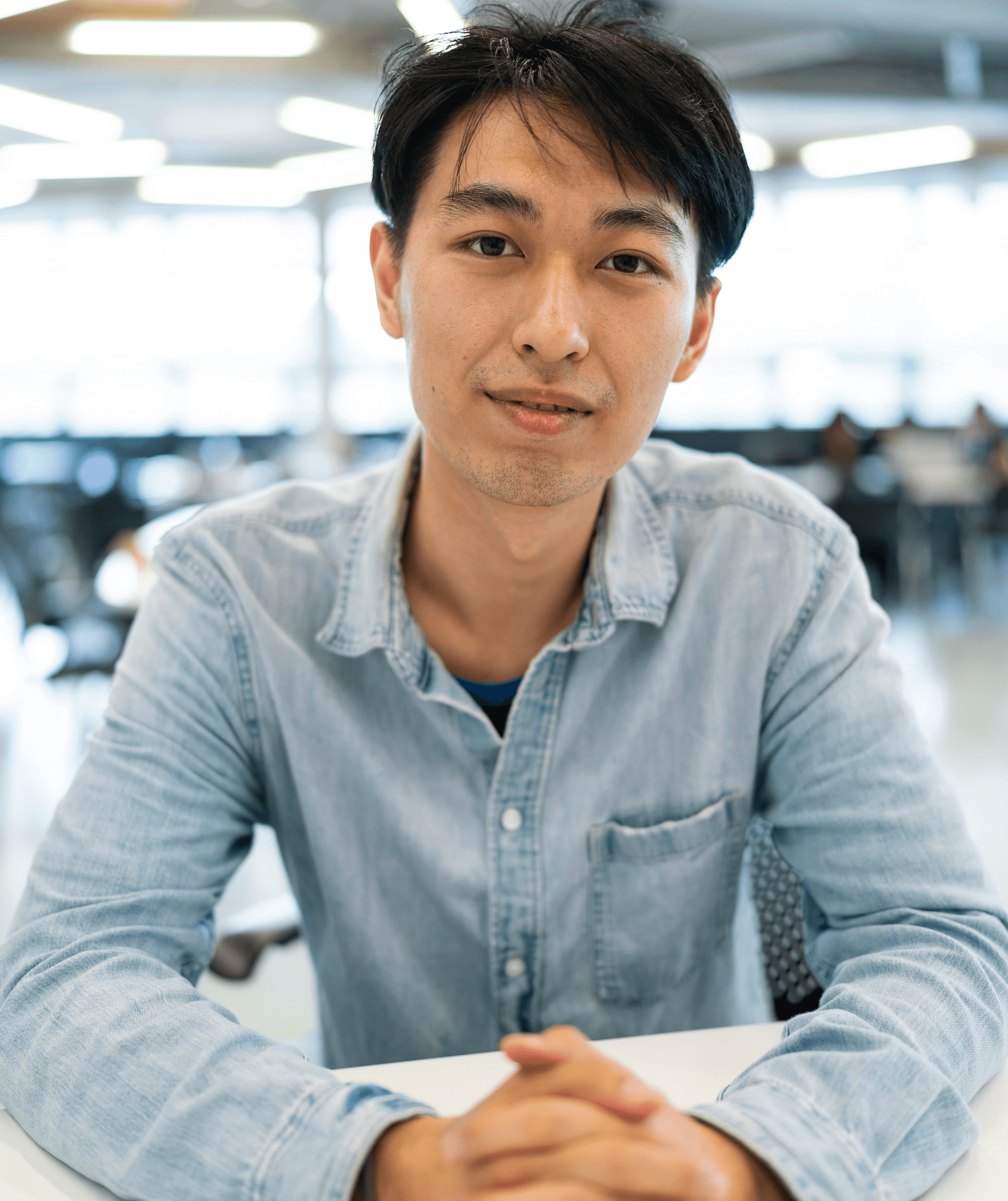 woman wearing blue dress shirt