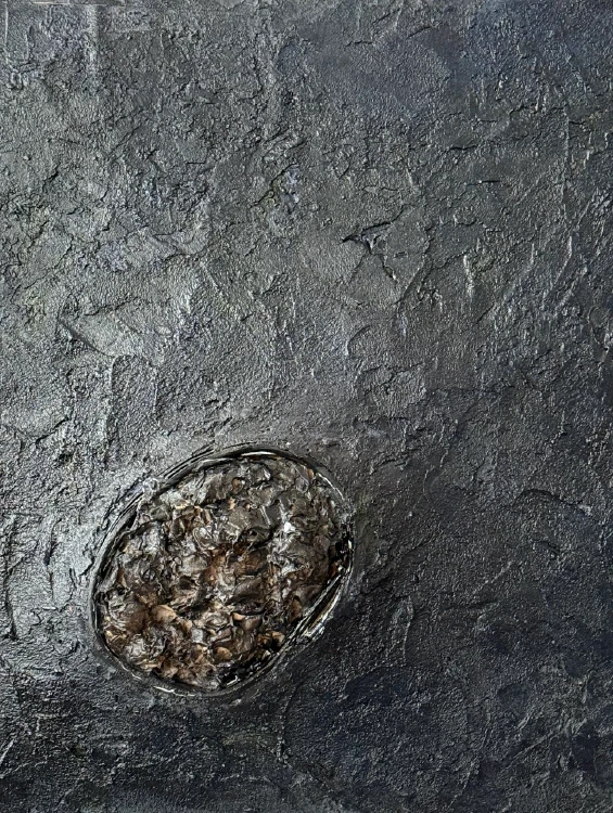 My Friend, what is your position?, 2023.  Mixed media on cardboard. by Barbara Walker.