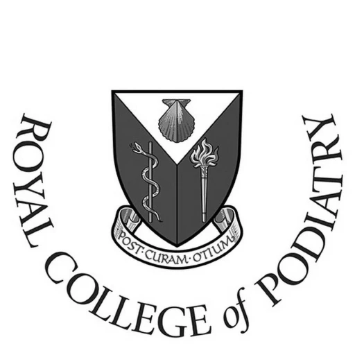 Royal College of Podiatry logo — professional body supporting Footscan and custom 3D-printed insole use in clinical practice for foot pain, plantar fasciitis, flat feet, high arches, and Morton's neuroma at Limitless Orthotics clinic, Leeds.