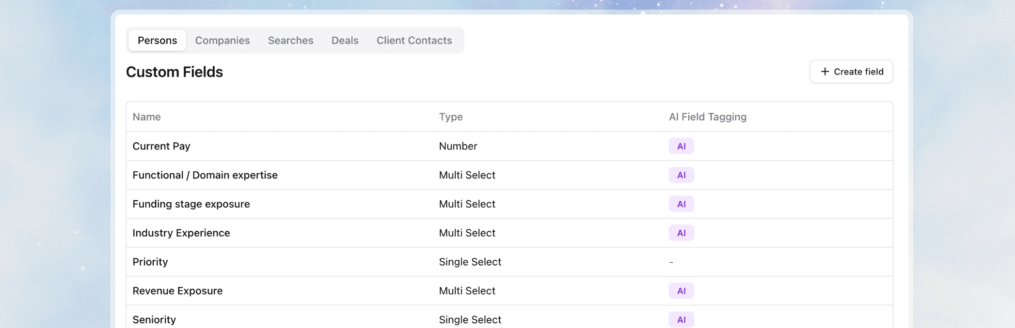Custom Fields Management | Stardex AI Feature
