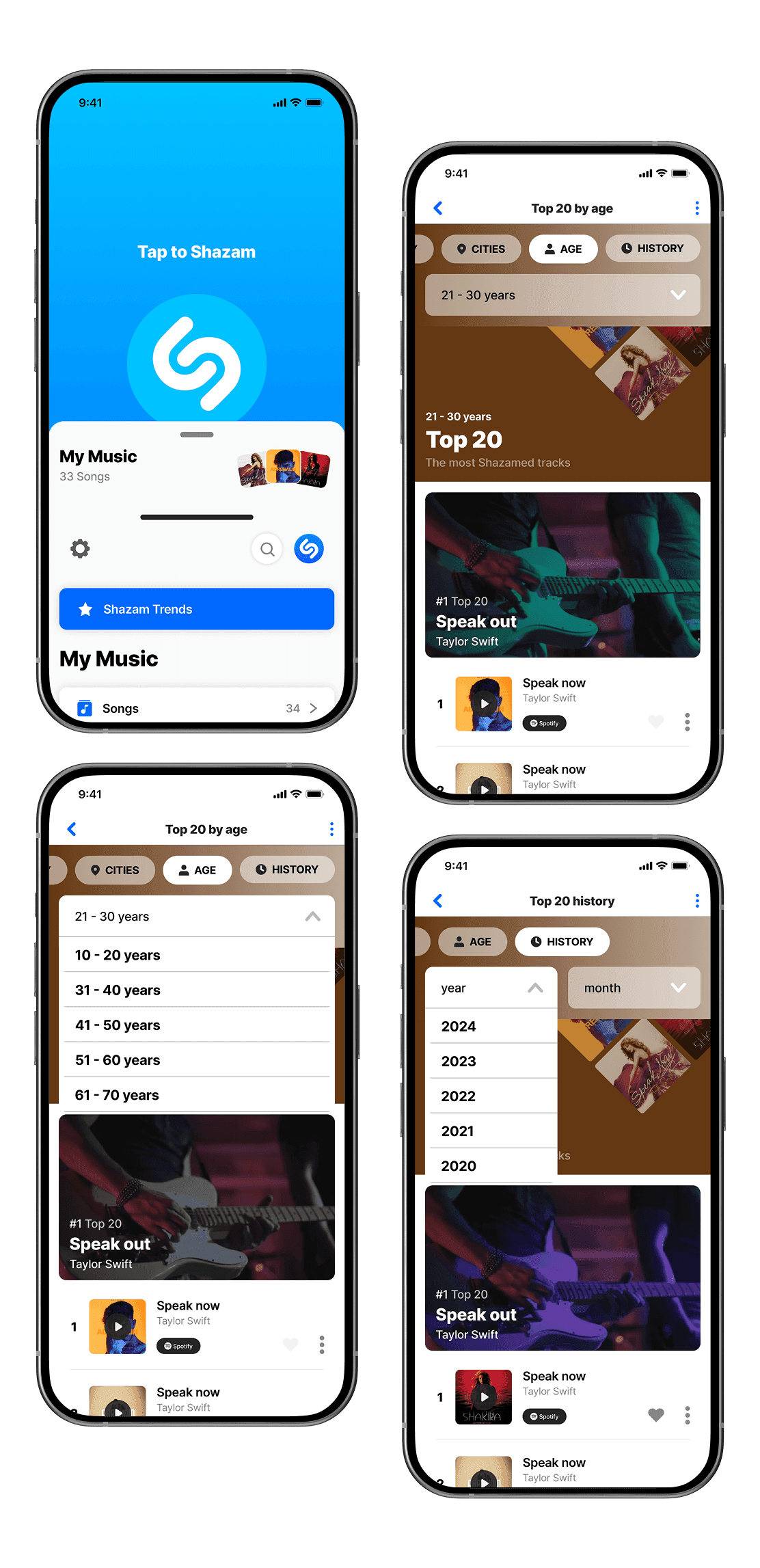 Neue Screens der Shazam App