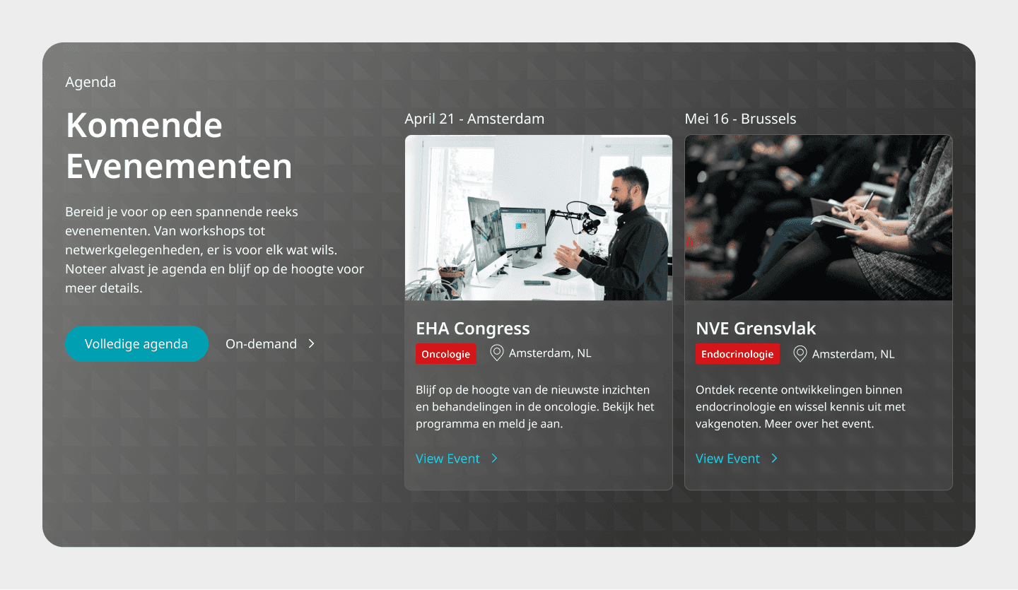Highlighted events section for the homepage to drive registrations