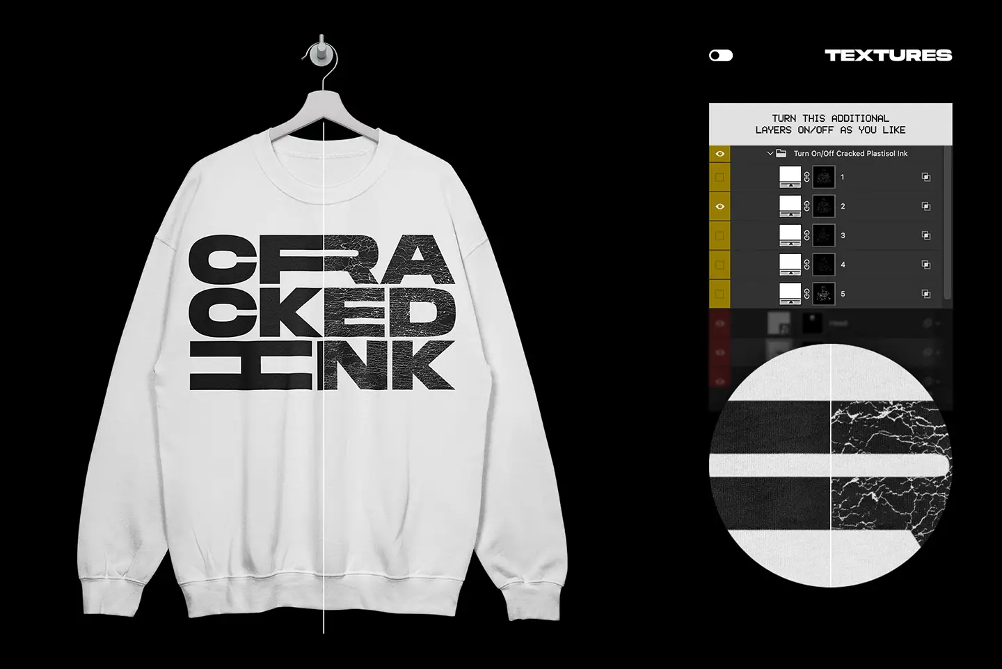 Gildan 18000 Crewneck Hanging mockup cracked plastisol ink texture effect