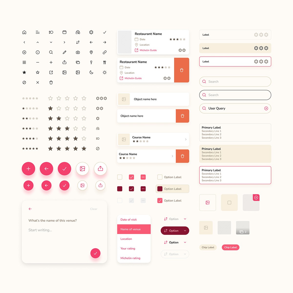 Foodie Notes design system (light mode.)