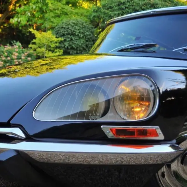 Front-right angle close up of a highly polished DS light and steel trim.