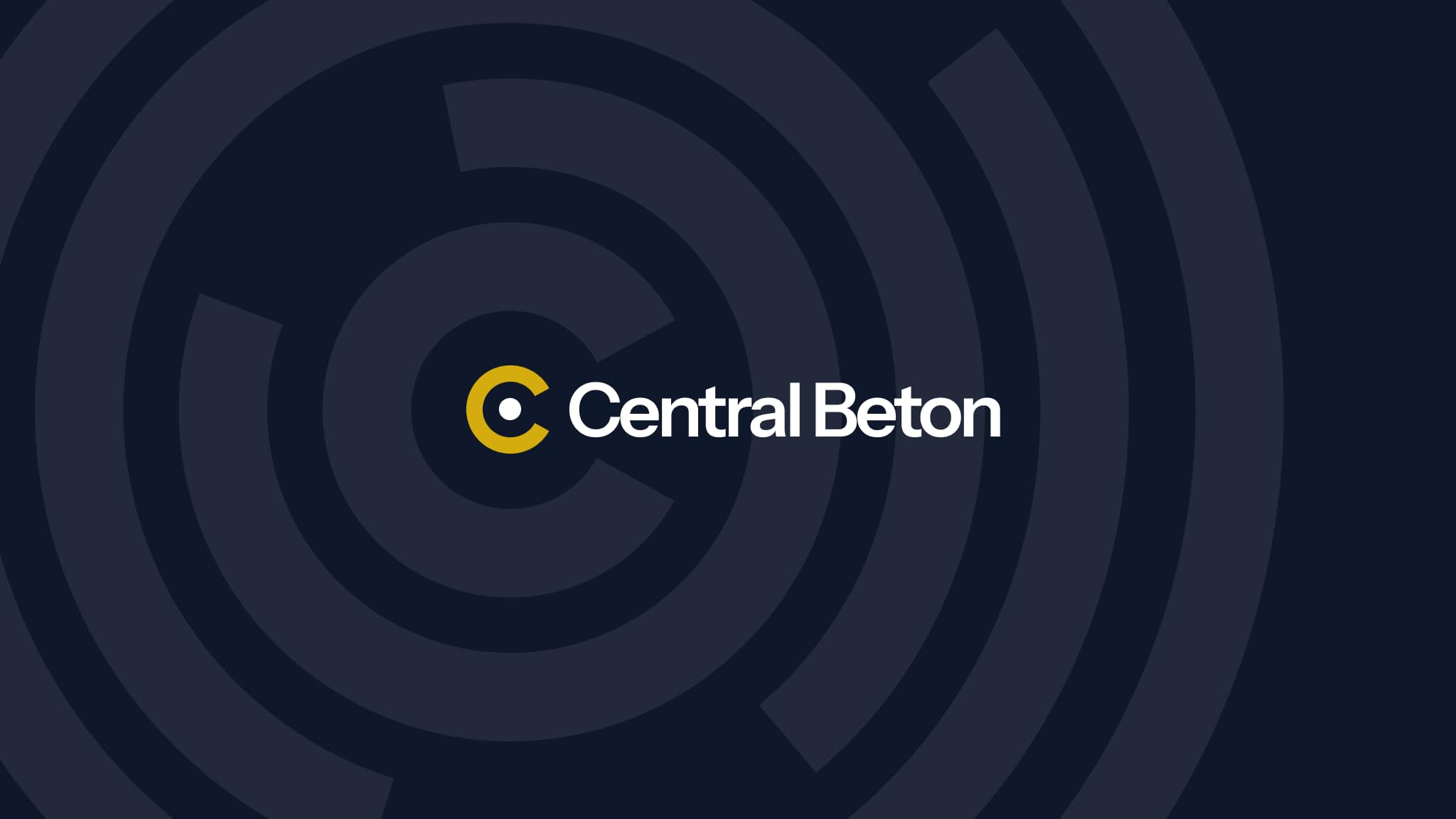 A Central Beton végleges arculati logója sötétkék háttéren, modern és minimalista ipari stílusban.