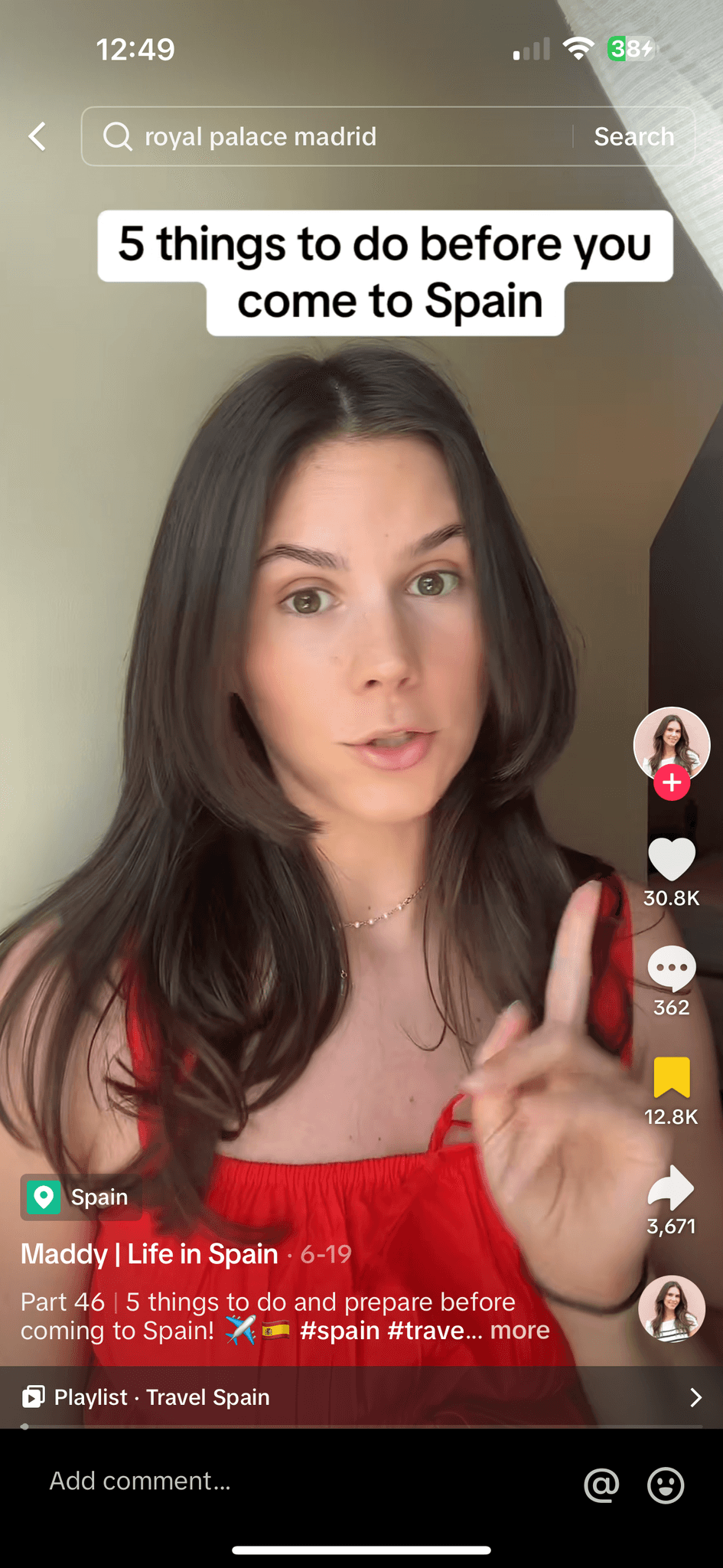 tiktok screenshot 5 things to do before going to spain