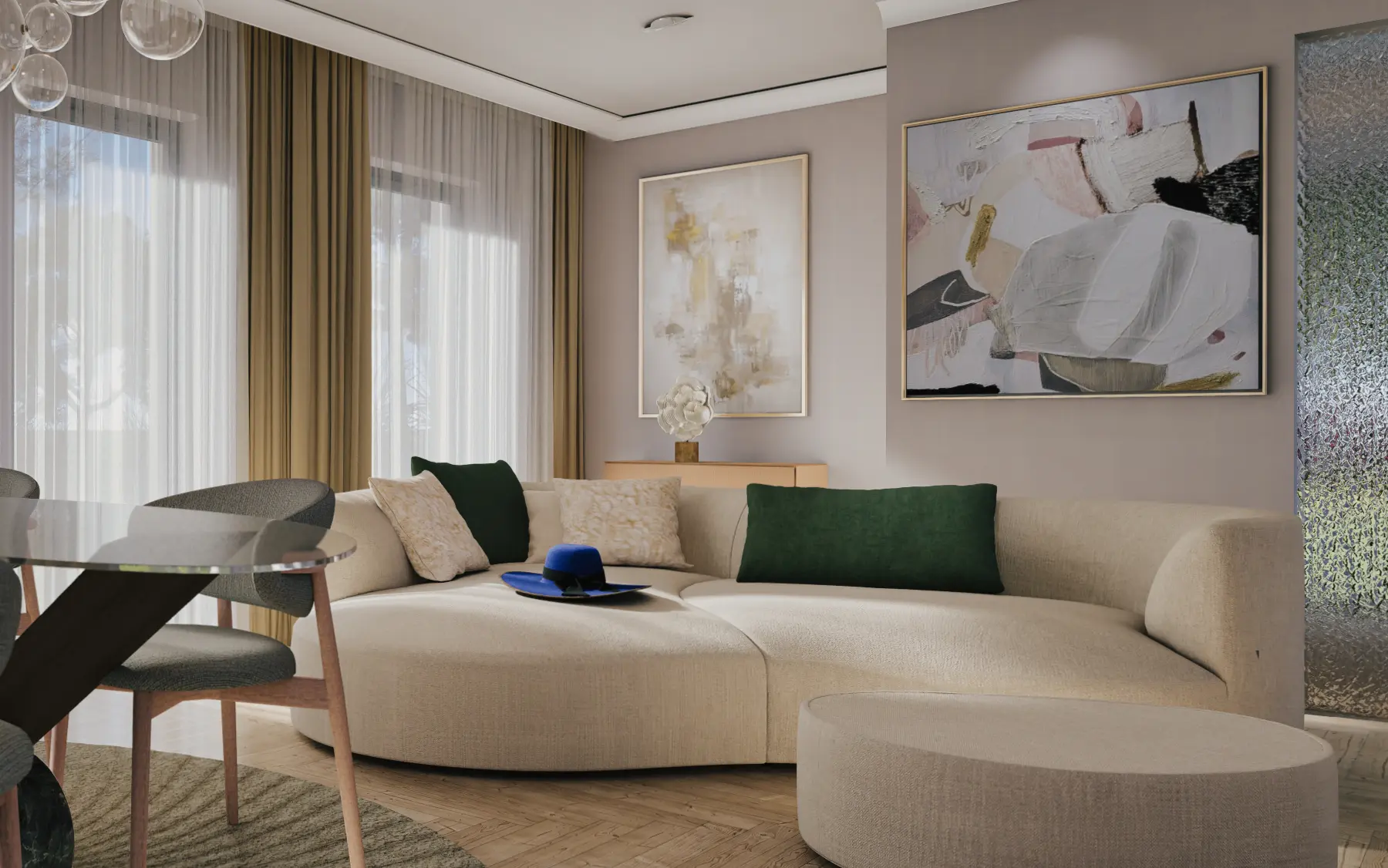 Raumblick von Sofa zu Essstisch und Küche