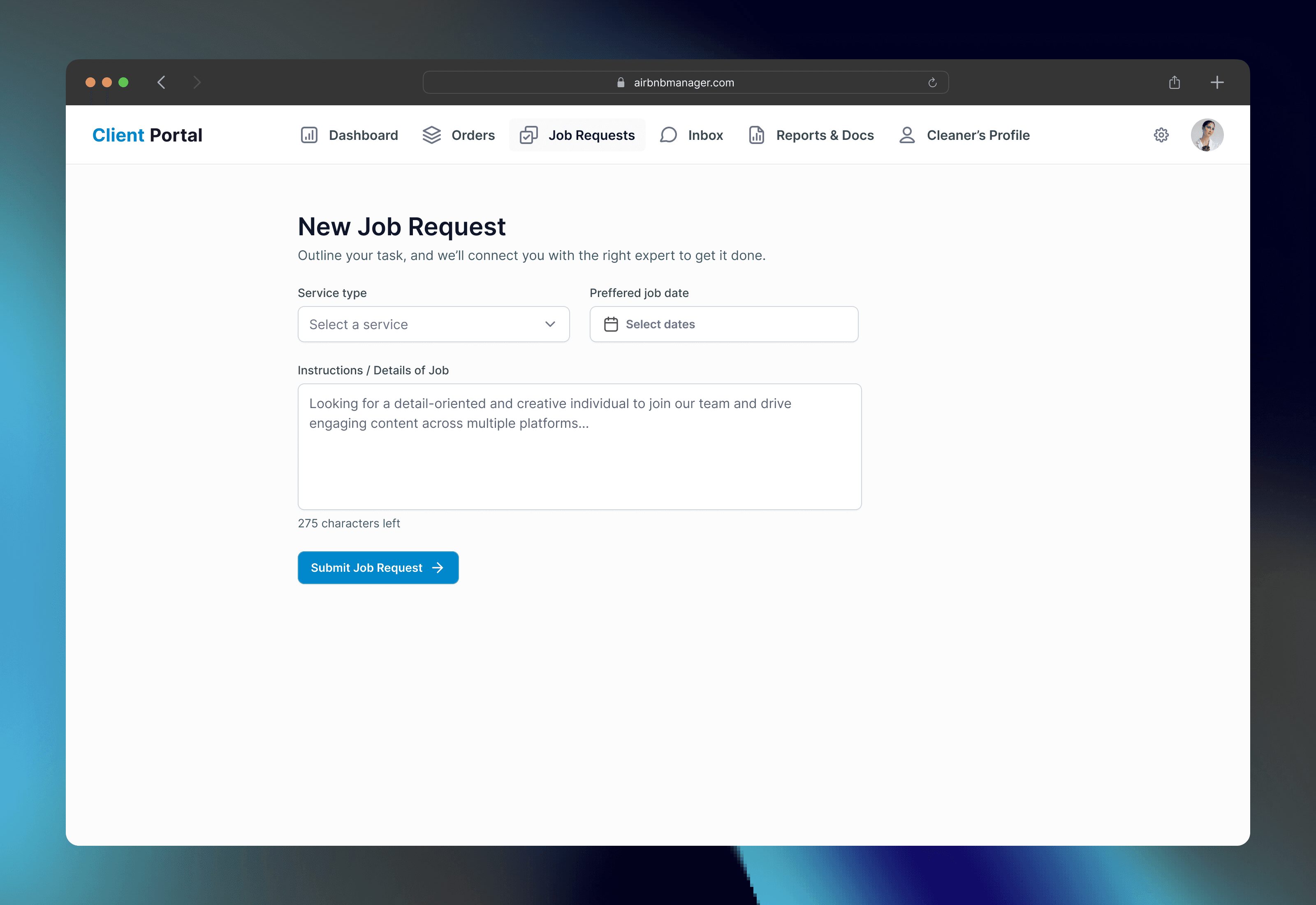 Client Portal Request Job