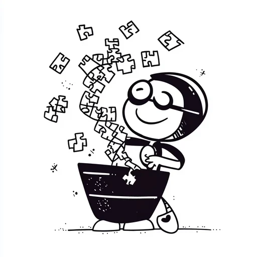 A smiling robot standing next to a stack of papers and a clipboard, indicating organization, planning, or productivity