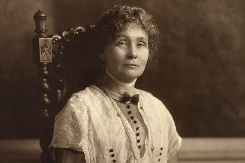 Suffragette leader Emmeline Pankhurst seated for a portrait in 1913