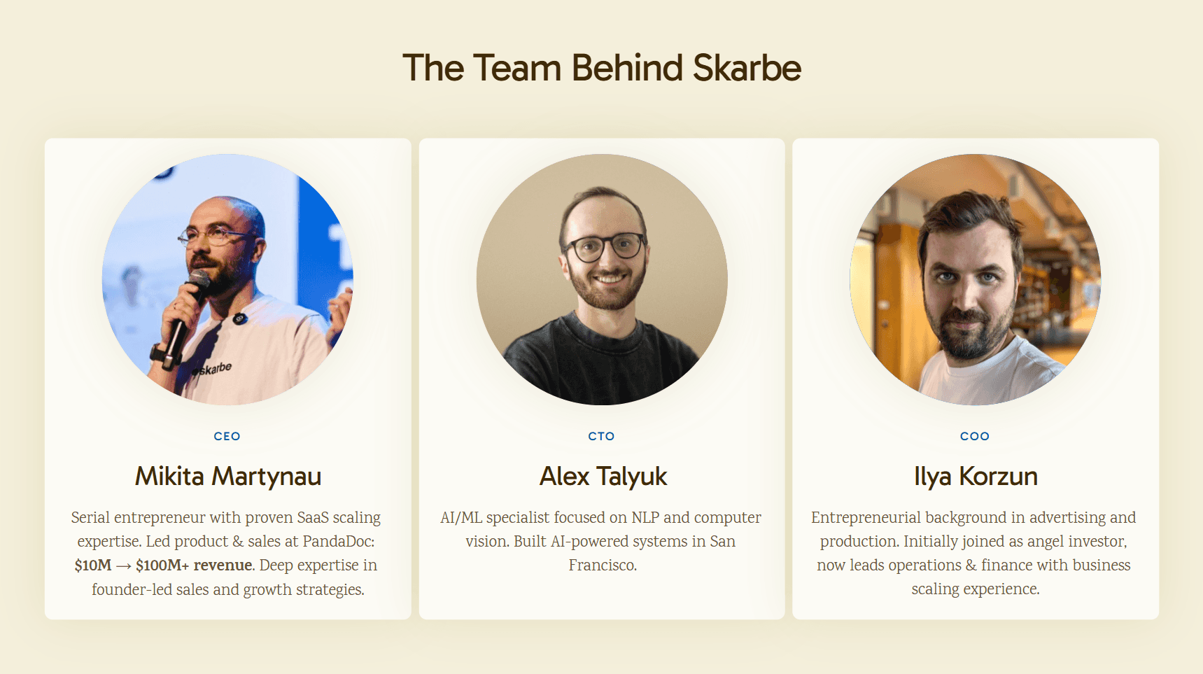 Here’s an example of the team slide made by Skarbe on Alai - clean and concise