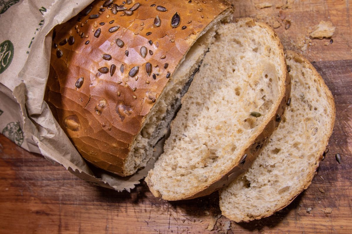 A hearty loaf of whole-grained bread.