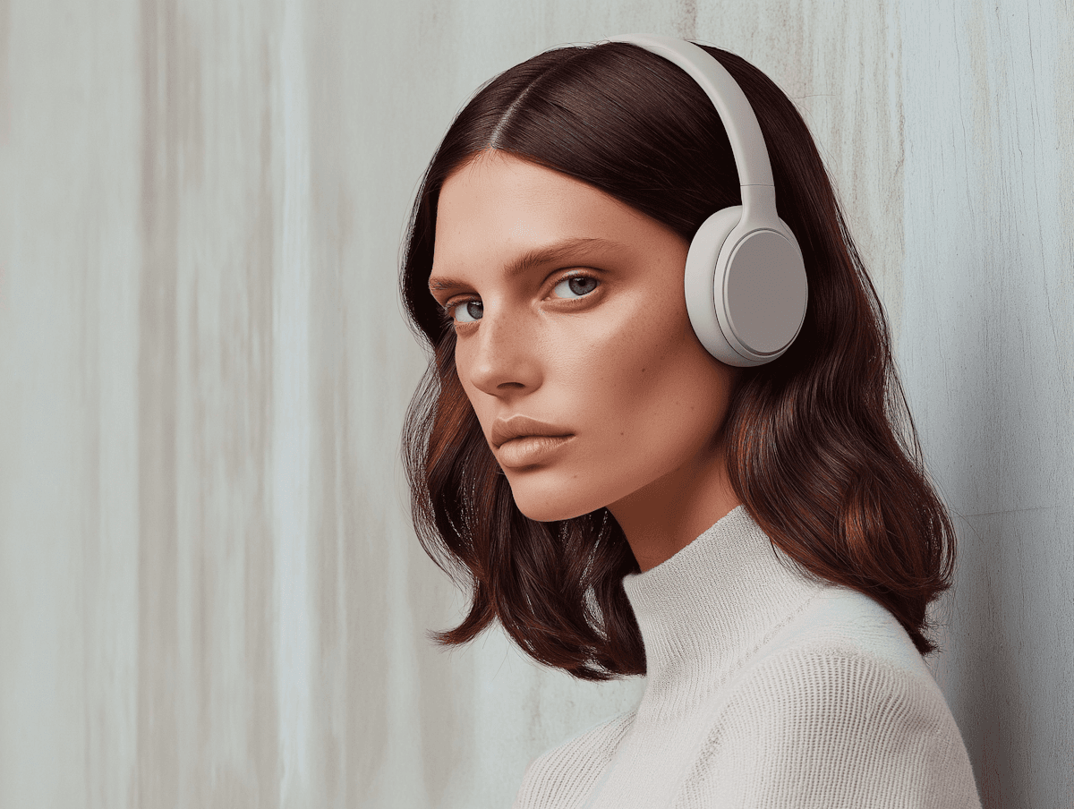image of a woman wearing headphones and looking at the camera
