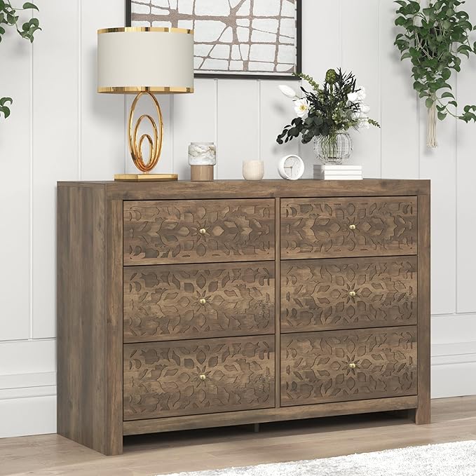 Elegant knotty oak dresser with ample storage space and a timeless design.