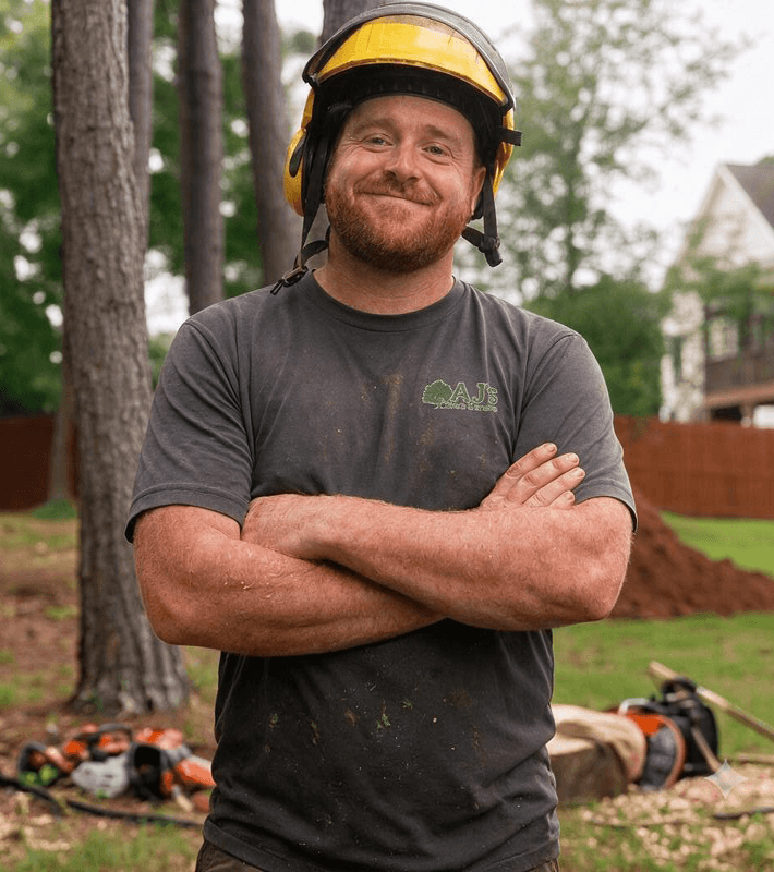 A worker operates a tree stump grinder.