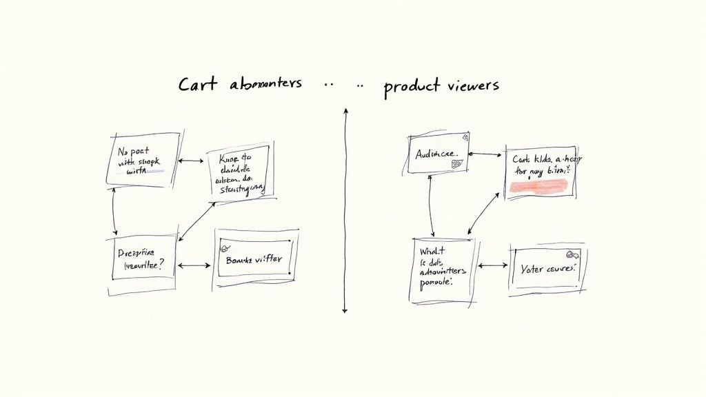 A visual representation of a retargeting strategy, showing ads following a user after they leave a website.