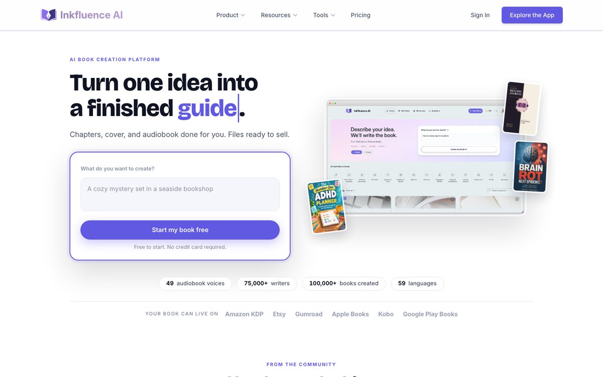 The Inkfluence AI home page