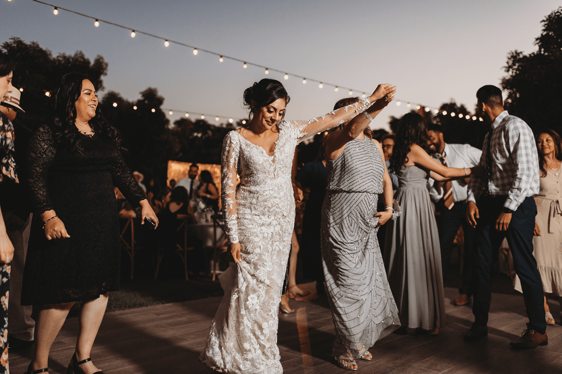 Off-camera flash reception dance floor photo at Gerry Ranch