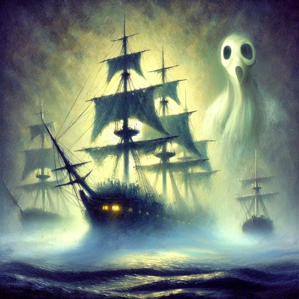 The Flying Dutchman surrounded by ghost ships